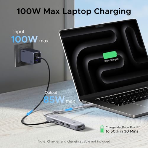 UGREEN 5-in-1 USB C Hub with One-Key Screen Off, 4K@60Hz HDMI, 100W PD, 10Gbps USB-C & 2x USB-A 2.0, Built-in Cable Storage – Type C Multiport Adapter for Laptop, Phone, Windows (Not for MacBook NEO)