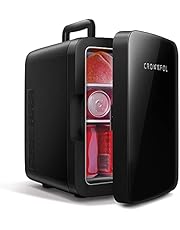 CROWNFUL Mini Fridge, 10 Liter/12 Can Portable Cooler and Warmer Personal Refrigerator for Skincare, Food, Beverage, Medicine, Plugs for Home Outlet & 12V Car Charger Included, ETL Listed (Black)