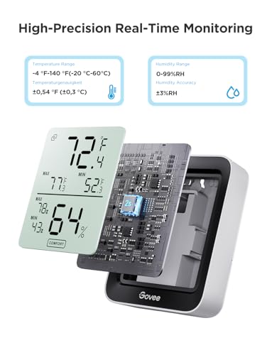 Govee Indoor Hygrometer Thermometer H5075 with Bluetooth App Control | Room Temperature Humidity Meter, 164ft Remote Monitor, Smart Alerts, 2 Years Data Storage Export, for Bedroom Wine Cellar
