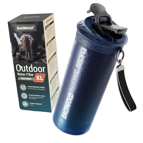Bachgold Selfpress Wasserfilter Outdoor Trinkflasche, 800 ml, Blau