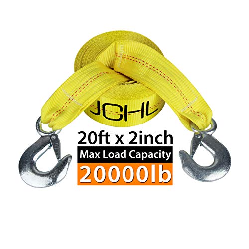 JCHL Nylon Tow Strap with Hooks 2”x20’ Car Vehicle Heavy Duty Recovery