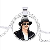 MICHAEL JACKSON - King Of Pop - Bezel Pendant Necklace Silver Plated AMZN36