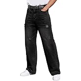 WICUSION Men's JNCO Baggy Jeans Y2K Vintage Ripped Wide Leg Distressed Denim Pants Skater Jean Hip Hop Streetwear Loose Fit