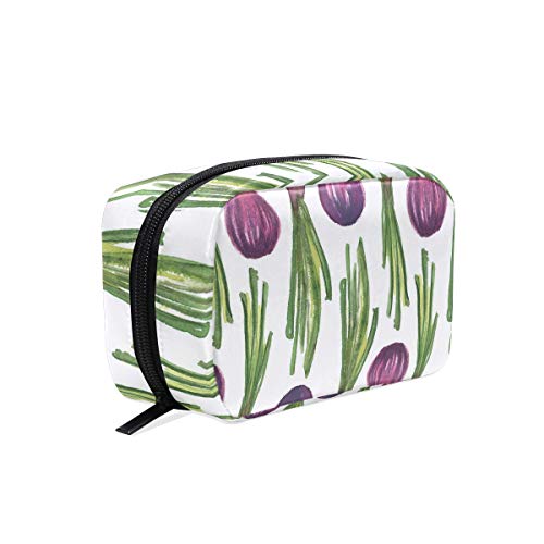 Purple Onions Illustration Makeup Bag Organizer Portable Cosmetic Pouch Handbag With Zipper For Women Purse