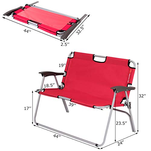 Goplus Folding Loveseat Camping Chair Outdoor 2Person Beach Seat Steel