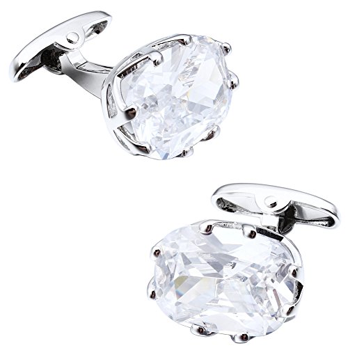 HAWSON White Crystal Cuff Links for Men Wedding Tuxedo Shirt Accessories
