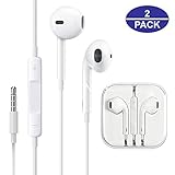 VOWSVOWS 3.5mm Earphones/Earbuds/Headphones Stereo Mic&Remote Control Compatible with iPhone 6s/6plus/6/5s/se/5c/iPad/iPod Galaxy More Android Smartphones (White)(2Pack)