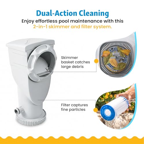 Funsicle SkimmerPlus 1,500 GPH 2-in-1 Filter Pump and Skimmer System for Above Ground Swimming Pools - Pool Cleaning and Maintenance