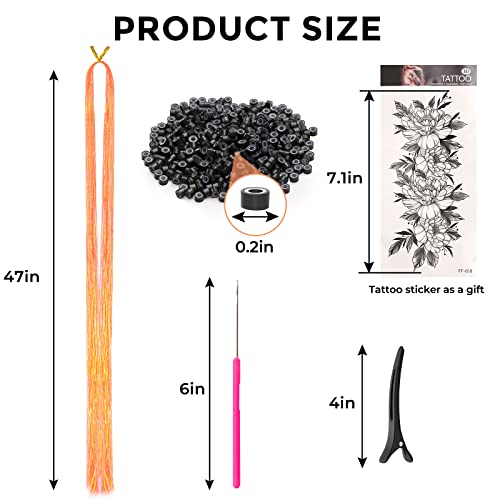 SYGY 10PCS Hair Tinsel Kit, 5 Colors 2000 Strands Tinsel Hair Extensions Kit with Tools, 47 Inches Fairy Hair Tinsel for Women Girls Hair Accessories, Glitter Hair Tinsel Heat Resistant for Halloween Cosplay Christmas New Year Party