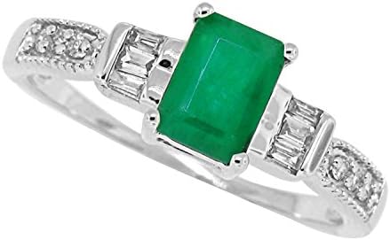 Emerald Cut Genuine Emerald Diamond Ring,14Kt White Gold-7