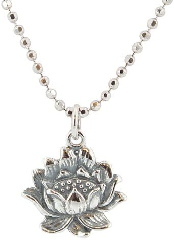 Detailed Lotus Flower Pendant in Sterling Silver on an 18" Rhodium Plated Sterling Silver Bead Chain Necklace, #7095