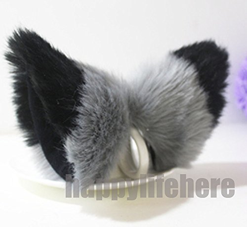 Cat Fox Ears Kitty Costume Halloween Cosplay Fancy Dress Black with gray Kits