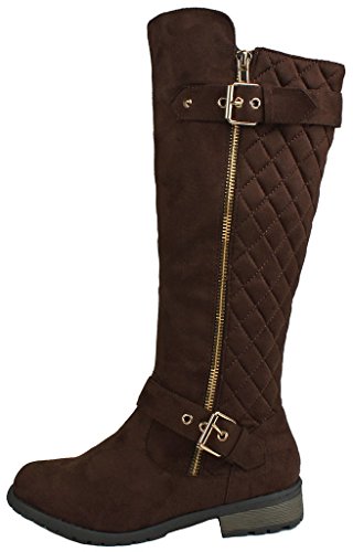 Forever Mango-21 Women's Winkle Back Shaft Side Zip Knee High Flat Riding Boots Brown Nubuck 5.5