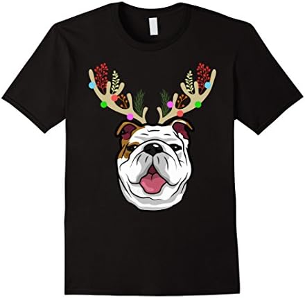 XMAS Funny Bulldogs with Antlers Christmas T-Shirt