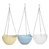 Multi Colored Self-Watering Flower Pot Container, Hanging Planter with Chain, Set of 3 (Blue/Yellow/White)
