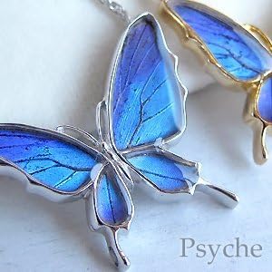 Amazon オーダー品 Psyche 舞い飛ぶ姿の蝶 シルバーネックレス タミラスムラサキツバメ ゴールドメッキ ネックレス 通販