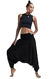 Harem Pants Women's & Men's 2-in-1 Convertible Jumpsuit Solid Color in Black