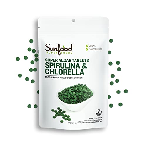 Sunfood Superfoods Spirulina & Chlorella Super Algae Tablets 50/50