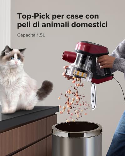 C8 Aspirapolvere con filo 70KPa con 2 Livelli Aspirazione, 5 in 1 Aspirapolvere Verticale, Cavo 7m, Ultra-leggero,Scopa Elettrica con Filo Potente per Tappeti/Pavimenti/Peli di Animali