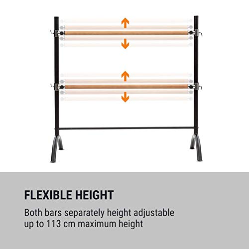 Klarfit Barre Anna • Double Ballet Bar • Free-Standing • 43 x 44 inches • 2 x 1.5 inches Ø • Powder-Coated Steel Tubes with Wooden Look • Suitable for Numerous Stretch and Movement Exercises • Black