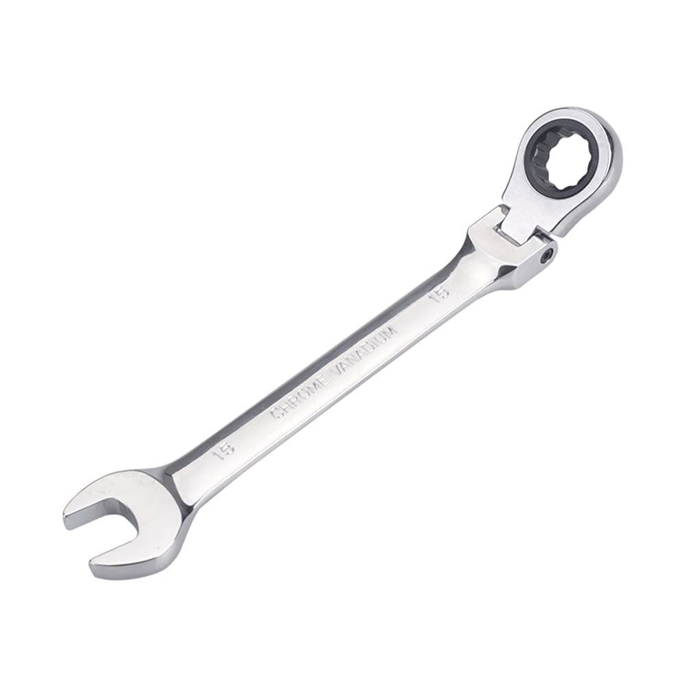 通用 FLZOSPER 15mm Metric Flex-Head Gear Wrench,Box End Head 72-Tooth Ratcheting Combination Wrench Spanner
