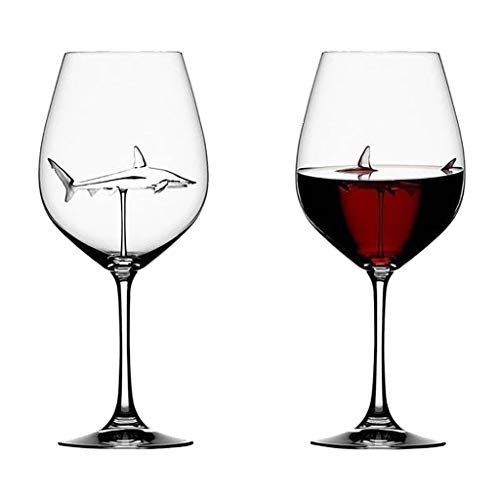 Novelty Red Wine Glasses 10 Ounce 300ML Crystal Glasses Crystal Lead Free Clear Glass with Shark Inside Creative Christmas Wine Glass Goblets High-end Flutes Glass Party Drinking Glassware (Set of 1)