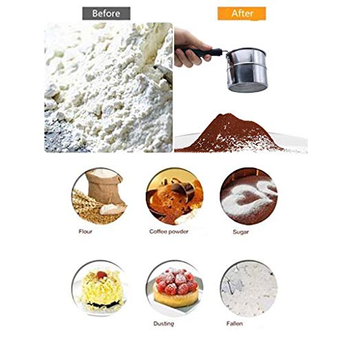 WONdere New Stainless Steel Cup Flour Sifter Baking Stainless Steel Shaker Sieve Cup Mesh Crank Flour Sifter with Measuring Scale Mark for Flour Icing Sugar