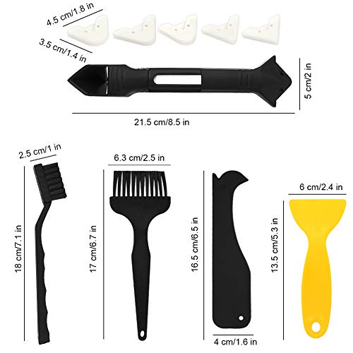 Angela&Alex Caulking Tool Kits 20 PCS Caulk Remover Silicone Grout Scraper Sealant Finishing Tool Nozzle Caulk Caps Replaceable Pads Black Yellow Cleaning Brushes for Bathroom Kitchen