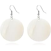 Trendy Light Weight Round White Shell Dangle Earrings for Women Gifts Metal Charming Bohemian Geometric Retro Drop Dangle Earrings