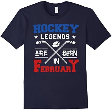Men's Hockey Legends Are Born In February Birthday Gift T-shirt Small Navy