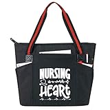 Large Nursing Tote Bags for Nurses - Perfect for Work, Gifts for CNA, RN, Nursing Students (Nursing Work of Heart Black)