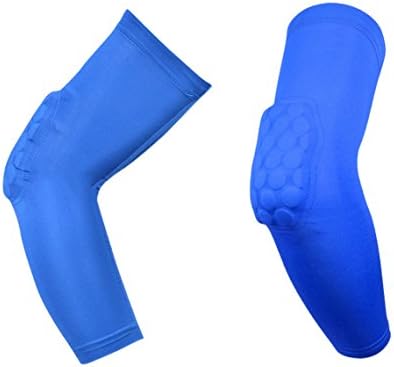 HWB 1 Pair / 2 Pcs Honeycomb Pad Crashproof Basketball Football Volleyball Compression Arm Guard Sleeve (Blue, Small)