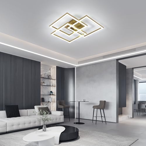 DELIPOP Modern LED Ceiling Light, 40W 4500LM Dimmable Ceiling Light, Memory Function, Gold Square LED Ceiling Light for Living Room, Bedroom, Kitchen
