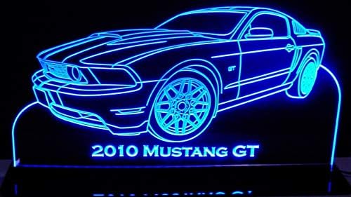 ValleyDesignsND 2010 Mustang GT Acrylic Lighted Edge Lit 15 LED 12" Black Mirror Base Sign Light Up Plaque 10 Made in The USA