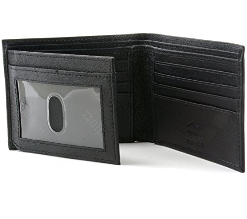 Alpine Swiss Mens Leather Flipout ID Wallet Bifold Black Wide 2 Bill Sections