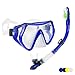 WACOOL Professional Snorkeling Snorkel Diving Scuba Package Set with Anti-Fog Coated Glass Purge Valve and Anti-Splash Silicon Mouth Piece for Men Women (Adults,Blue)