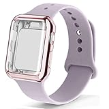RUOQINI Smartwatch Band with Case Compatiable for Apple Watch Band, Silicone Sport Band and TPU Case for Series 4/3/2/1,Lavender Band with Rose Pink Case in 38SM Size