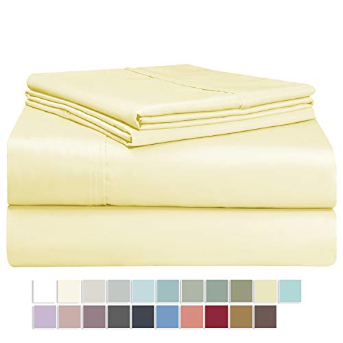 Pizuna 400 Thread Count Cotton Sheet Set Full Yellow, 100% Long Staple Cotton 4 PC Bed Sheets Set, Breathable Sateen Sheet Set fit Upto Deep Pocket fit Upto 15 inch (100% Cotton Full Sheet Set Yellow) - Thumbnail 7