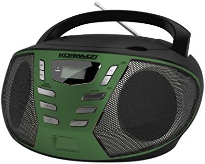 KORAMZI Portable CD Boombox with AM/FM Radio,AUX IN, Top Loading CD Player, Telescopic Antenna, LCD Display for Indoor &amp; Outdoor,Offices,Home,Restaurants,Picnics,School,Camping (Black/Green) CD55-BKG