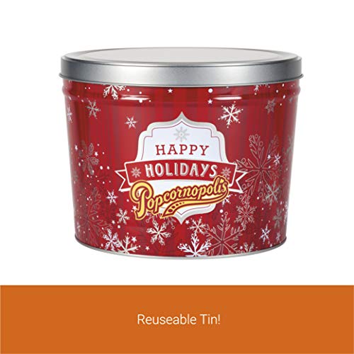 Popcornopolis Gourmet Popcorn 1.26 Gallon Tin with Zebra Popcorn, Red