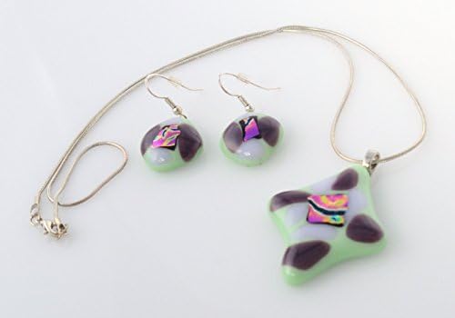 Handmade Millet Glass Designs Fused Glass Pendant Necklace Earrings Set Unique Artistic Piece