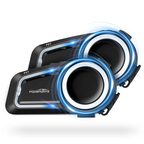 Fodsports FX7 Motorcycle Intercom Bluetooth Mesh - 10 Motorcyclists Bluetooth Mesh Communication System for Helmet with Mixing/3 Channels/Music Sharing/FM Radio/IP67 Waterproof
