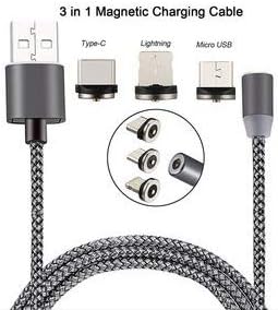 Shoppecruise 3 in 1 360 Degree Round Magnetic Glowing LED USB Type-C/Micro Fast Charging Charger Cable for All iOS, Android Phones, Type-C (Color May Vary), Only for Charging Not for Data Transfer