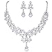 EVER FAITH Flower White Simulated Pearl Wedding Jewelry Set Clear Austrian Crystal - Silver-Tone