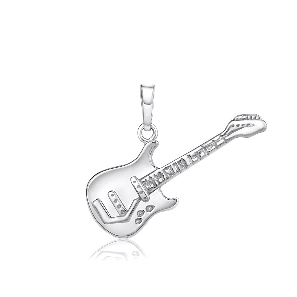 SILVEGO Silver Guitar Pendant Rhodium-Plated 925 Sterling Silver