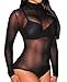 HUUSA Sexy Womens Black Mesh Unlined Mock Neck Corset Bodysuit (Large, Black)