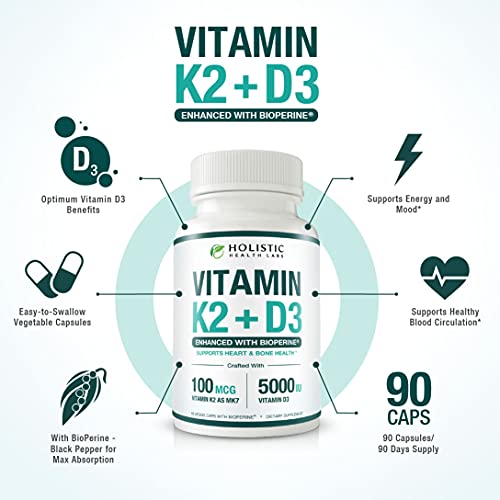 Max Absorption Vitamin K2 + D3 (5000IU) 90 Veggie Capsules from MK7