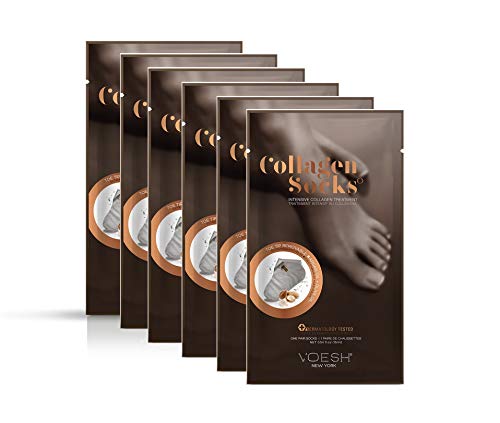 Collagen Foot Mask Socks Intensive Collagen Treatment, Toe Tip Removable, Argan Oil + Olive Oil (6 Pairs)
