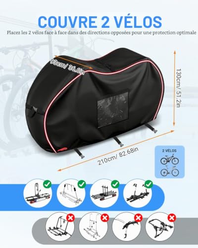 SUPAREE Protective Cover 2 Bicycle Tarpaulin Bicycle Transport Cover for Bicycle Camping Car 420D Oxford with Pocket for Warning Sign Waterproof for Car Travel