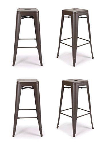 Madison Park SET OF 4 Metal Bar Stool 30” MILANI MATTE ESPRESSO Stackable, Indoor/Outdoor, Counter Stools, Kitchen Bar Stools, Industrial, Galvanized Steel, Counter Stool